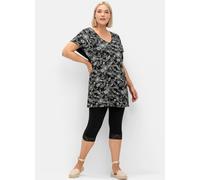 Hausanzug SHEEGO, Damen, Gr. 44, schwarz-weiß (schwarz, weiß), 95% Viskose, 5% Elasthan, Homewear-Sets Hausanzug (29476311-44) schwarz, weiß