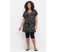 Hausanzug SHEEGO, Damen, Gr. 58, schwarz-weiß (schwarz, weiß), 95% Viskose, 5% Elasthan, Homewear-Sets Hausanzug (55493640-58) schwarz, weiß
