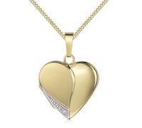 HausderHerzen Medaillon teilmattiert Zirkonia Herz 333 Gelbgold 8 Karat Gold + Schmuck-Etui(mit Kette)
