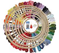 HAUSPROFI Stickerei Starter Set Kreuzstich Tool Kit Einschließlich 50 Farbfäden und 12 Nadel, 7 Bambus Stickrahmen 4-12 Zoll