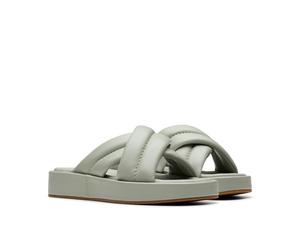 Hausschuh CLARKS "Alda Glide", Damen, Gr. 40, grün (light grün leather), Leder, Schuhe Hausschuh, Slides, Schlappen mit gepolsterter Bandage (58331065-40) light grün leather