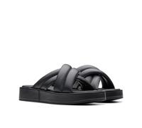 Hausschuh CLARKS "Alda Glide", Damen, Gr. 40, schwarz (schwarz leather), Leder, casual, Schuhe, Slides, Schlappen mit gepolsterter Bandage (73428465-40) schwarz leather