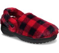 Hausschuh CROCS "Classic Buff Check Cozzy Slipper", Damen, Gr. 42, schwarz, rot, Croslite™, Textil, kariert, Schuhe Hausschuh, Pantoffel, Mule mit kariertem Muster (83471765-42) schwarz, rot