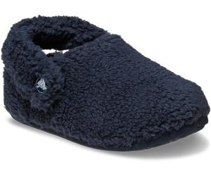 Hausschuh CROCS "Toddler Classic Cozzzy Slipper", Mädchen, Gr. 24, blau (navy), Croslite™, Textil, Schuhe Hausschuh, Pantoffel, Clog mit Riemen (24999706-24) navy