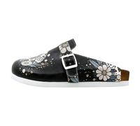 Hausschuh DOGO "Comfie Pantoletten Hausschuhe Bee With Flowers Damen Sandalen", Damen, Gr. 40, Normalschaft, schwarz, Lederimitat, Schuhe Hausschuh, Handgefertigt (50545631-40) schwarz