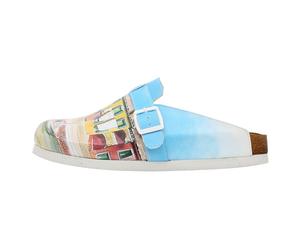 Hausschuh DOGO "Comfie Pantoletten Hausschuhe Burano Island Damen Sandalen", Damen, Gr. 38, Normalschaft, blau, Lederimitat, Schuhe Hausschuh, Handgefertigt (93875221-38) blau
