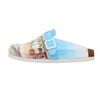 Hausschuh DOGO "Comfie Pantoletten Hausschuhe Burano Island Damen Sandalen", Damen, Gr. 40, Normalschaft, blau, Lederimitat, Schuhe Hausschuh, Handgefertigt (93875221-40) blau