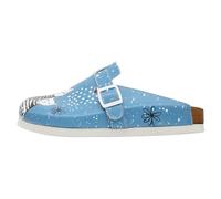 Hausschuh DOGO "Comfie Pantoletten Hausschuhe Family Portrait Damen Sandalen", Damen, Gr. 40, Normalschaft, blau, Lederimitat, Schuhe Hausschuh, Handgefertigt (79557664-40) blau