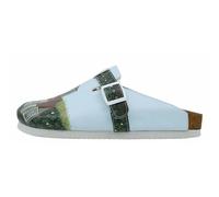 Hausschuh DOGO "Comfie Pantoletten Hausschuhe Going On An Adventure Damen", Damen, Gr. 37, Normalschaft, blau, Lederimitat, Schuhe Hausschuh, Handgefertigt (58321769-37) blau