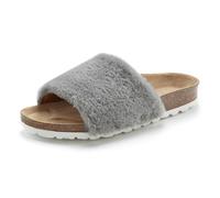 Pantolette LASCANA "Pantoffel" Gr. 38, grau Damen Schuhe Pantoffeln Pantolette Plüsch Hausschuh Pantoletten Mule, Sandale, offener Schuh, Hausschuh, Korkfußbett, Fellimitat (29959136-38)