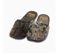 Hausschuh mit Kunstfell unisex braun gemustert