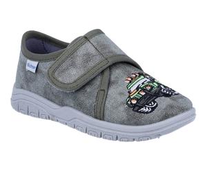 Hausschuh RICHTER "Mailo WMS: Mittel", Kinder, Gr. 28, grün (grün, grau), Baumwolle, Schuhe Hausschuh, Klettschuh mit WMS, Größenschablone zum Download (29082917-28) grün, grau