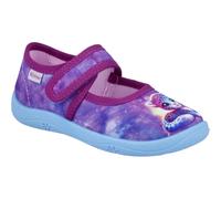Hausschuh RICHTER "Mia", Mädchen, Gr. 25, lila, multi mit katzenmotiv, Baumwolle, Schuhe Hausschuh, Kindergartenschuh, Klettschuh mit WMS, Größeschablone zum Download (97054749-25) lila, multi mit kat