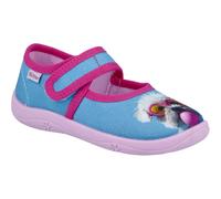 Hausschuh RICHTER "Mia", Mädchen, Gr. 27, türkis, rosa mit hundemotiv, Baumwolle, Schuhe Hausschuh, Kindergartenschuh, Klettschuh mit WMS, Größeschablone zum Download (51769627-27) türkis, rosa mit hu