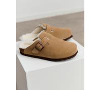 Hausschuh ROSEMUNDE "Evelyn Leather Sandals", Damen, Gr. 36, beige (taupe), Obermaterial: 100% Rindveloursleder. Futter: 100% Lammfell, Schuhe Hausschuh, wärmend, mit Memory-Foam, weiches Fußbett (400