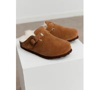Hausschuh ROSEMUNDE "Evelyn Leather Sandals", Damen, Gr. 39, cognac, Obermaterial: 100% Rindveloursleder. Futter: 100% Lammfell, unifarben, Schuhe Hausschuh, wärmend, mit Memory-Foam, weiches Fußbett