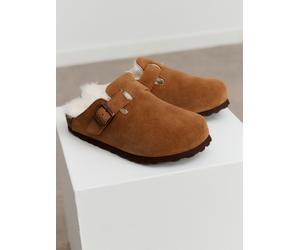 Hausschuh ROSEMUNDE "Evelyn Leather Sandals", Damen, Gr. 39, cognac, Obermaterial: 100% Rindveloursleder. Futter: 100% Lammfell, unifarben, Schuhe Hausschuh, wärmend, mit Memory-Foam, weiches Fußbett