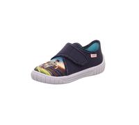 Hausschuh SUPERFIT "BILL, WMS: mittel", Mädchen, Gr. 25, blau (blau kombiniert), Textil, Schuhe Hausschuh, Klettschuh mit coolem Motiv, Größenschablone zum Download (84125417-25) blau kombiniert