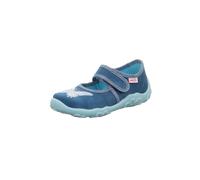 Hausschuh SUPERFIT "BONNY, WMS: mittel", Mädchen, Gr. 26, blau (blau kombiniert), Baumwolle, kontrastfarbene Details, Schuhe Hausschuh, Kindergartenschuh mit Klettverschluss, Größenschablone zum Downl