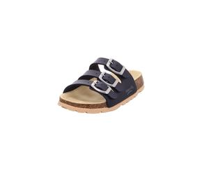 Hausschuh SUPERFIT "FUßBETTPANTOLETTE, WMS: mittel", Mädchen, Gr. 32, dunkelblau, Lederimitat, unifarben, Schuhe Hausschuh, Schlappen, Hausschuh mit allover Print, Größenschablone zum Download (919955