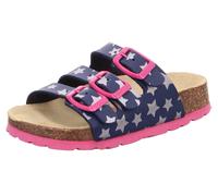 Hausschuh SUPERFIT "FUßBETTPANTOLETTE, WMS: mittel", Mädchen, Gr. 36, bunt (blau, pink sterne), Lederimitat, bedruckt, Schuhe Hausschuh, Schlappen, Hausschuh mit allover Print, Größenschablone zum Dow