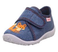Hausschuh SUPERFIT "SPOTTY WMS: Mittel", Mädchen, Gr. 22, blau (jeansblau fuchs), Baumwolle, Schuhe Hausschuh, Kindergartenschuh mit Klettverschluss, Größenschablone zum Download (17707735-22) jeansbl