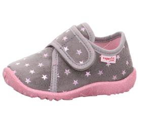 Hausschuh SUPERFIT "SPOTTY, WMS: mittel", Mädchen, Gr. 26, rosa (grau, rosa stern), Textil, metallic, Schuhe Hausschuh, Klettschuh, Kindergarten Schuh mit Motiv, Größenschablone zum Download (74951510