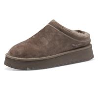 Hausschuh TAMARIS, Damen, Gr. 41, taupe, Veloursleder, unifarben, Schuhe Hausschuh, Clogs, Bequemschuh mit Fellimitat-Kragen (14454067-41)