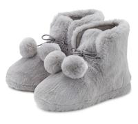 Hausschuh VIVANCE "Plüsch Hausschuhe" Gr. 36/37, grau Damen Schuhe Pantoffel Pantolette, Pantoffel, Boots mit kuscheligem Fellimitat VEGAN (41003636-36)