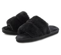 Hausschuh VIVANCE "Pantolette, Plüsch Hausschuhe, Mule, offener Schuh", Damen, Gr. 38, schwarz, Obermaterial: 100% Textilmaterial. Decksohle: 100% Textilmaterial. Futter: 100% Textilmaterial. Laufsohl