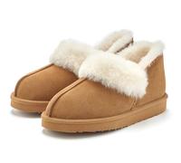 Hausschuh VIVANCE "Plüsch Hausschuh, Pantolette, Pantoffel, Homeslippers", Damen, Gr. 37, camelfarben, Obermaterial: 100% Rindsleder. Decksohle: 100% Lammfell. Futter: 100% Lammfell. Laufsohle: 100% S