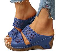 Hausschuhe Damen Elegante Und Schicke, Keilsandalen Lässige Modische, Sommer Neue Dickbesohlte Keilabsatz Bestickte Römische Hausschuhe Mit Hohlem Absatz, Günstig Sandalen Leichte Bequeme