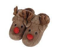 Hausschuhe Damen Herren Kunstfell Pantoffeln Weihnachten Elchmuster Winterhausschuhe Rutschfest Homeslippers Schlappen mit Gummi Sohle Home Indoor Flache Slippers Winter Warme Hüttenschuhe Heimschuhe