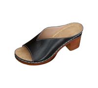 Hausschuhe Damen High Heels Schlappen Slip On Pantoletten Damen Sommer Elegant Mules mit Absatz Offene Zehe Pumps Sommerschuhe Modische Klassische Sandalen Latschen Sommerhausschuhe Damenpantolette