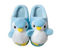 Hausschuhe Damen Tier Pinguin Hausschuhe Winter Baumwoll pantoffeln warmem Plüsch futter Weich bequem (Blue, adult, women, numeric_38, numeric_range, eu_footwear_size_system, numeric_39, medium)
