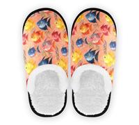 Hausschuhe für Damen, Korallen-Fleece, rutschfeste Sohle, warme Hausschuhe, Schlafzimmer, Zuhause, Büro, Reisen, Yoga, Größe M, Funny Fishes Pfirsich, Medium