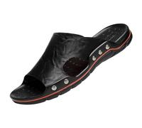 Hausschuhe Herren Leder Pantoffeln Sommer Leicht Schlappen Dusch Sauna Sommerschuhe Rutschfeste Pantoffeln Weich Latschen Comfy Breite Füße Pantolette Bequeme Badeschuhe Indoor Badesandalen