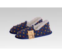Hausschuhe Mokassin Wolle Noppen Blau