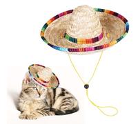 Haustier Strohhut - Katzen-Sonnenhut, Mexikanischer Sombrero, Mini Hut für Kleine Haustiere, Welpen, Katzen - Party-Dekorationen für Geburtstag