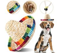 Haustier Strohhut, Mexikanischer Sombrero für Hunde und Katzen, Geflochtener Sonnenhut mit Verstellbarem Baumwollseil, Mini Größe für Welpen und Kätzchen