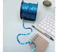 Hava Kolari Pailletten Bänder 90m x 6 mm Pailettenband zum Aufnähen Paillettenband Bunte Paillettenband Paillettenborde Borte für DIY Handwerk Tanzbekleidungen Armband Dekorationen (Laser blau)