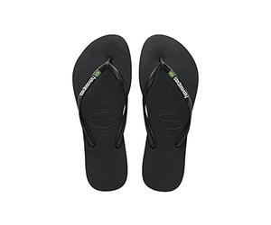 Havaianas - Slim Brasil Logo, Comfortable, Durable and Lightweight Flip-Flops, Tribute to Brazil, Flag on Straps and Sole, Women, Schwarz , 33-34