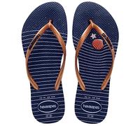Havaianas Women's Slim Nautical Flip Flops, Navy Blue Rose Gold Navy Blue, 33/34 EU