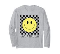 Have a Nice Day 70er Jahre Retro Smile Kariert Happy Smiling Face Langarmshirt