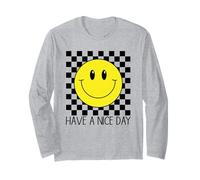 Have a Nice Day 70er Jahre Retro Smile Kariert Happy Smiling Face Langarmshirt
