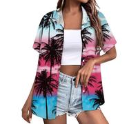 Hawaii Hemd Damen Sommer Bluse Strand Shirt Mit Knöpfen Blumen Druck Hawaiihemd Lässig Oberteile Kurzarm Revers Hemdbluse Leichte Tshirt Lose Fit Tunika Top Hawaii Outfit
