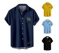 Hawaii Hemd Herren Kurzarm Druck Regulär fit Sommer Männer Hawaiihemd Leinenoptik Shirt Atmungsaktiv Strandhemd Kurzarm Urlaub Sommer Oberteil