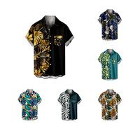 Hawaii Hemd Herren Kurzarm Freizeithemd mit Tasche Sommer Lässig Strand Outfit Hawaiihemd Männer Button Down Revers Hemden Sommerhemden