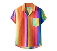 Hawaii Hemd Herren Kurzarm Lässig Button Down Sommerhemde Freizeit Hemd Oversize Strand Beach Strandhemd Kurzarm Regenbogenfarbe Hawaiihemd
