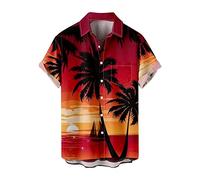 Hawaii Hemd Herren Kurzarm- Sommer Hawaiihemd Herren mit Tasche,Button Down Kurzarmhemd mit Kokosnussbaum-DruckLeichtes Sommerhemd Freizeit Herrenhemd Mode Freizeithemd Strandhemd für Männer Urlaub